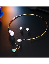 Fashion Water Drop Blue Round Pearl Open Pearl Stud Earrings Set