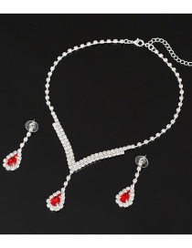 Fashion Red Diamond Crystal Necklace Earring Set