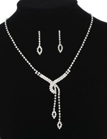 Fashion Silver Openwork Fringed Diamond Necklace Earrings Two-piece