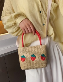 Fashion Khaki Strawberry Cartoon Fruit Straw Handbag Shoulder Messenger Bag
