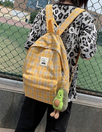 Fashion Yellow Plaid Label Canvas Backpack
