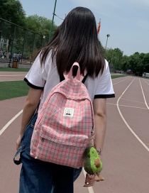 Fashion Pink Plaid Label Canvas Backpack