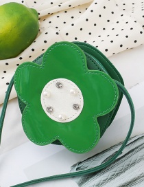 Fashion Green Diamond-studded Pearl Flower Children's Shoulder Messenger Bag