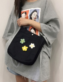 Fashion Black Double-sided Small Flower Shoulder Slung Canvas Bag