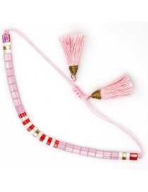 Fashion Deep Pink Beaded Mixed Woven Tassel Bracelet