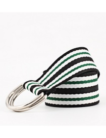 Fashion 03 Black And White Green Double Buckle Canvas Belt