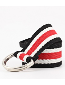 Fashion 05 Black And White Red Double Buckle Canvas Belt