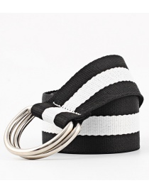 Fashion 0 Black White Double Buckle Canvas Belt