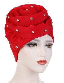 Fashion Red Nail Drill Oversized Flower Flanging Space Cotton Baotou Cap