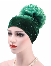 Fashion Dark Green Velvet Nails With Flower Baotou Cap