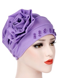 Fashion Light Purple Side Flower Flower Beaded Large Flower Headscarf Cap