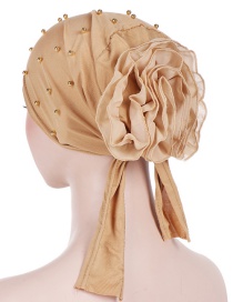 Fashion Khaki Panhua Beaded Large Flower Headscarf Cap