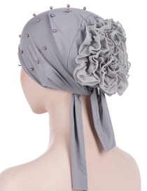 Fashion Gray Panhua Beaded Large Flower Headscarf Cap