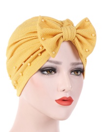 Fashion Yellow Detachable Bow Neck Pearl Towel Cap
