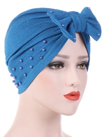 Fashion Lake Blue Detachable Bow Neck Pearl Towel Cap