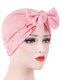 Fashion Pink Detachable Bow Neck Pearl Towel Cap