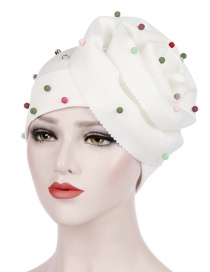 Fashion White Beaded Large Flower Head Cap