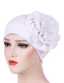 Fashion White Side Flower Large Flower Nail Pearl Turban Cap