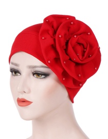 Fashion Red Side Flower Large Flower Nail Pearl Turban Cap