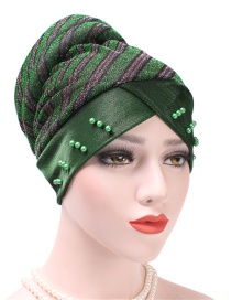 Fashion Green Colorblock Striped Beaded Headband Cap
