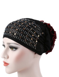 Fashion Black Wine Red Flowered Bonnet With Hot Diamond