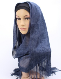 Fashion Navy Bright Silk Scarf With Headscarf