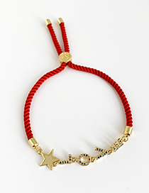 Fashion Red Copper Inlaid Zircon Rope Letter Love Pentagram Bracelet