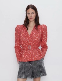 Fashion Red Flower Print Top
