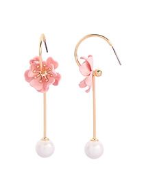 Fashion Pink Flower  Sterling Silver Pearl Earrings
