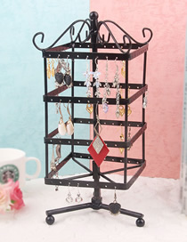 Fashion Black Four-layer Square Rotatable Earrings Wrought Iron Display Stand