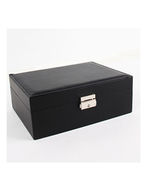 Fashion Black Pu Leather Single Layer Double Drawer Jewelry Box