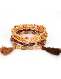 Fashion Brown Multi-layer Rice Beads Tassel Bracelet