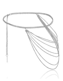 Fashion White K Geometric U-shaped Multi-layer Tassel Chain Waist Chain