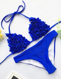 Fashion Blue Sewed Flower Triangle Bag Bikini