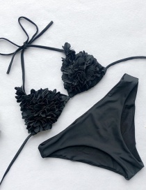 Fashion Black Sewed Flower Triangle Bag Bikini