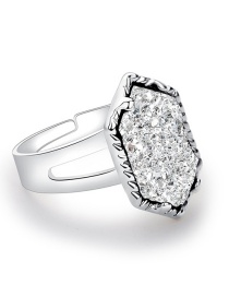 Fashion Silver + White Crystal Cluster Diamond Ring