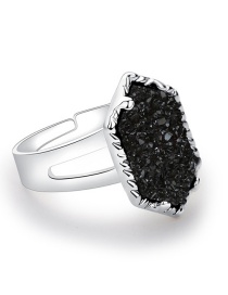 Fashion Silver + Black Crystal Cluster Diamond Ring