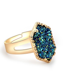 Fashion Gold + Blue Turquoise Crystal Cluster Diamond Ring