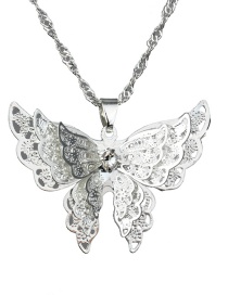 Fashion Silver  Silver Pointed Wings Butterfly Necklace