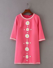 Fashion Red Two-color Small Daisies Embroidered Dress