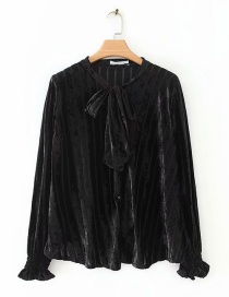 Fashion Black Striped Velvet Lace-up Shirt