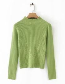 Fashion Green Wavy Edge Stand Collar Long Sleeve Pullover