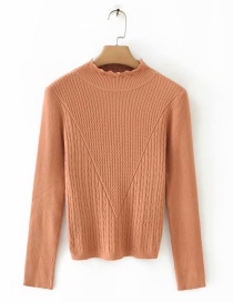 Fashion Brown Wavy Edge Stand Collar Long Sleeve Pullover