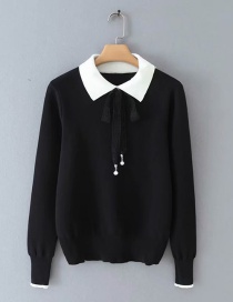 Fashion Black Lapel Lace-up Sweater
