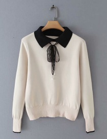 Fashion White Lapel Lace-up Sweater