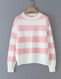 Fashion Pink Striped Crew Neck Sweater