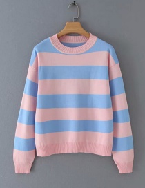 Fashion Powder Blue Striped Crew Neck Sweater