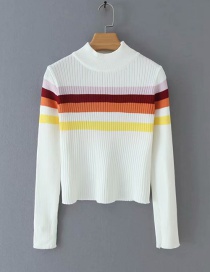 Fashion White Striped Color Turtleneck Sweater