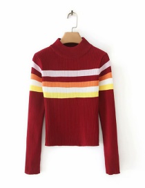 Fashion Black Striped Color Turtleneck Sweater