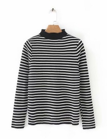 Fashion Black 5-color Striped Base Collar Sweater